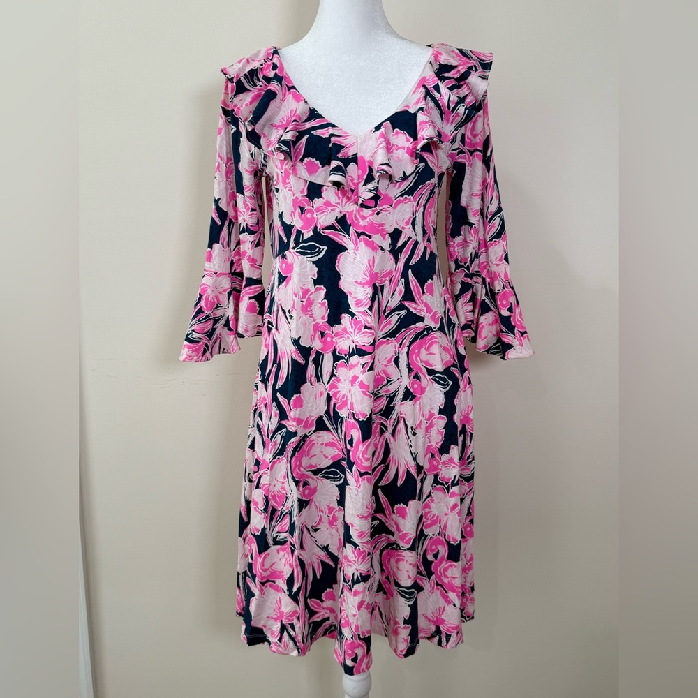 Lilly Pulitzer Floral Design 3/4 Sleeve Dress Size M